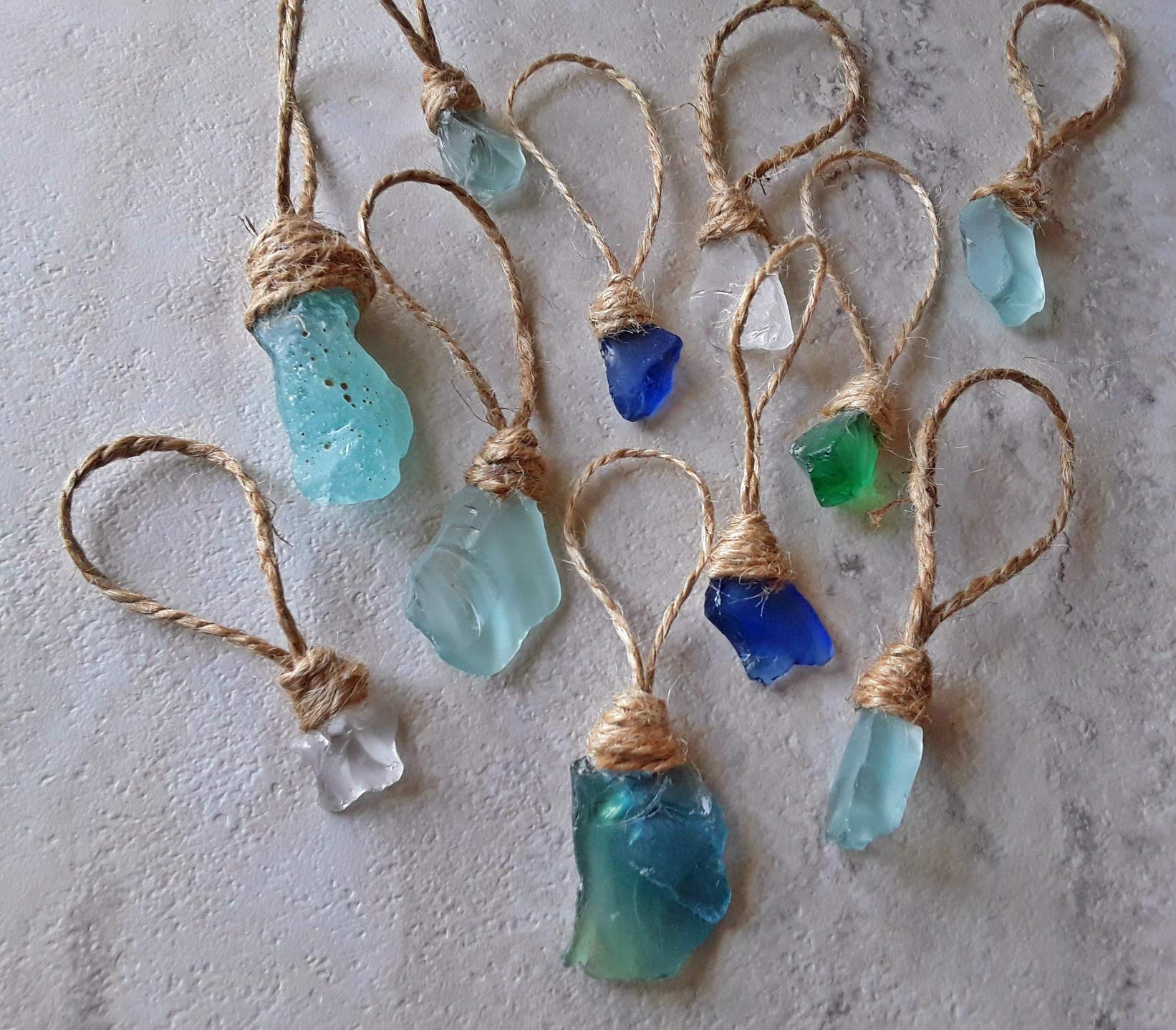 Natural with jute sea glass ornament set for coastal decor