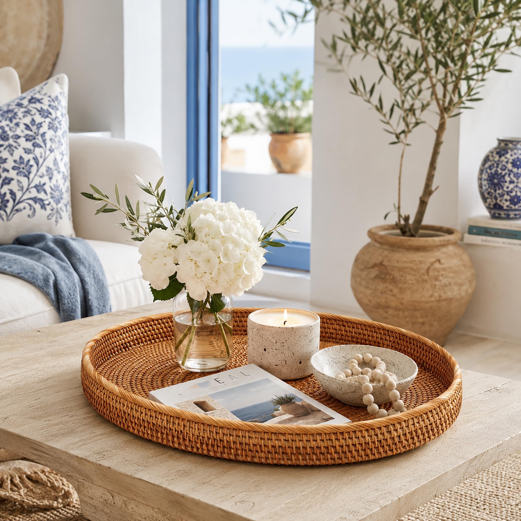 natural color handwoven rattan tray for serving