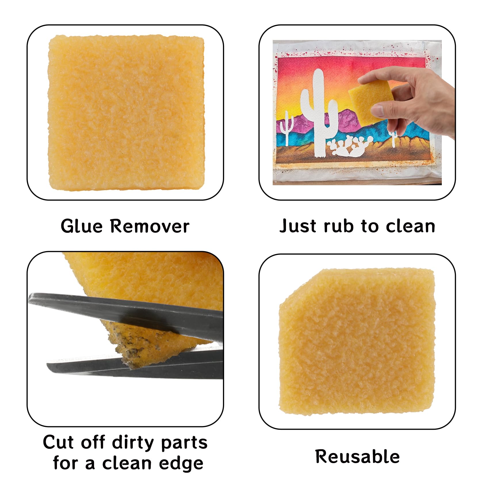 Compact 5 x 5 x 1 cm eraser for clean up of glue on paper