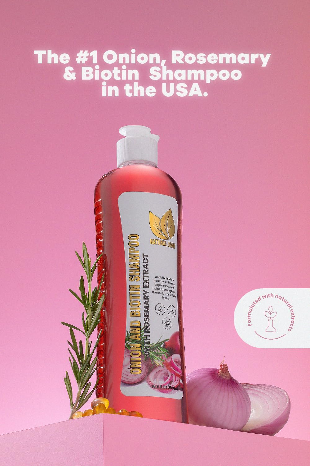 NATURAL SANT Onion Biotin Rosemary Shampoo packaging close up