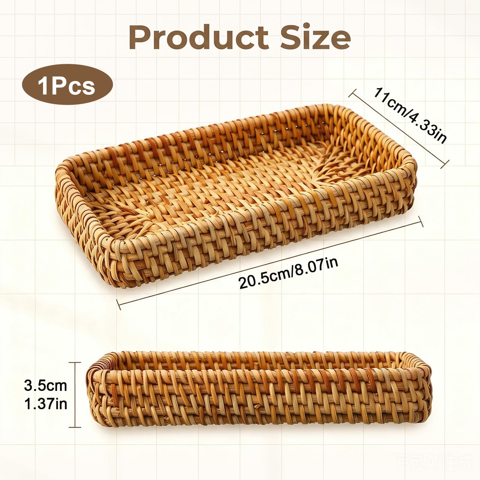 Natural wicker decorative tray handwoven for vanity