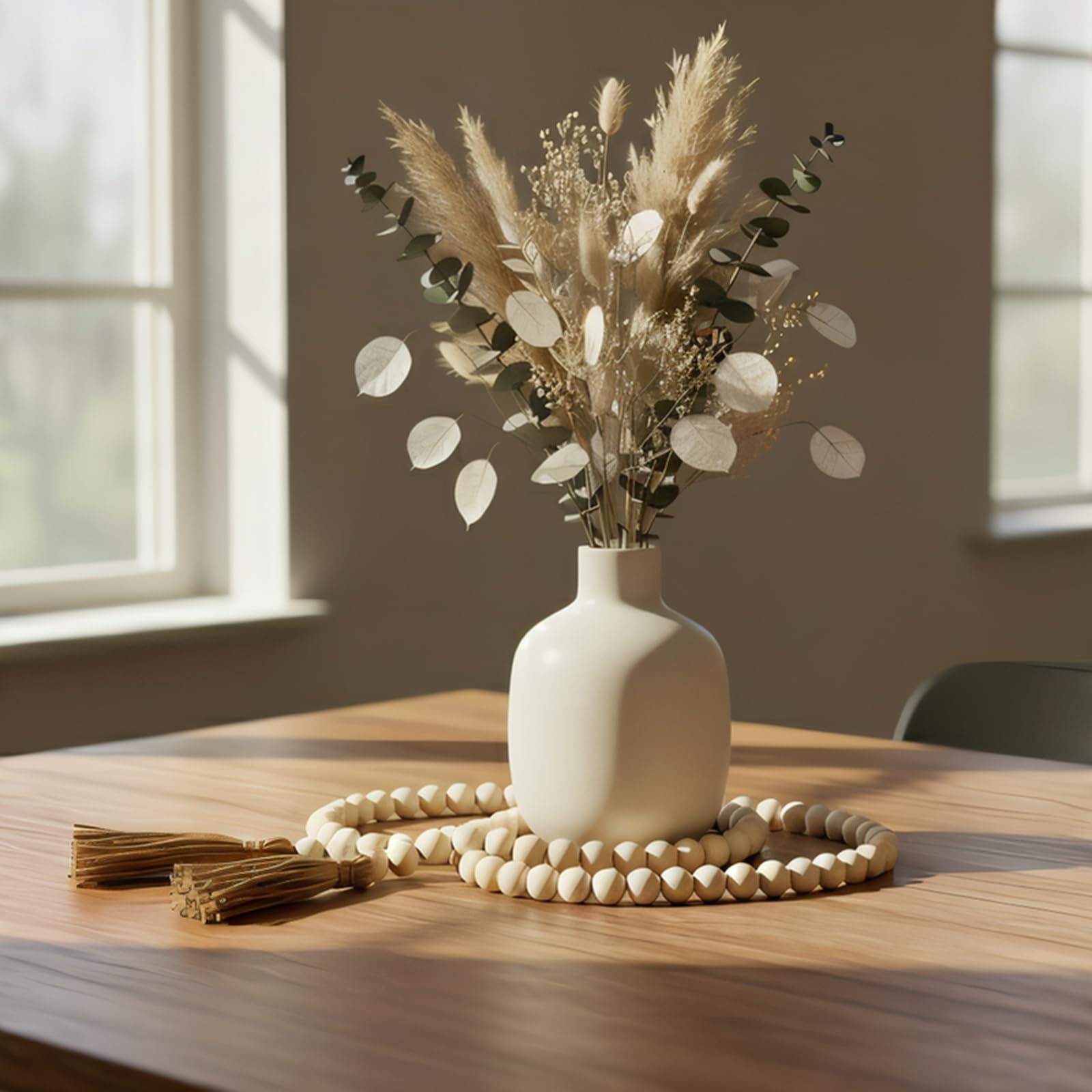 Natural wood beads garland for rustic decor