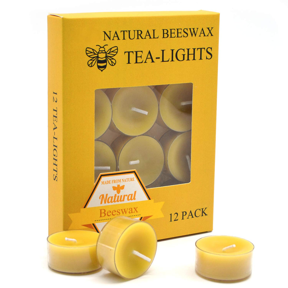 Natural Yellow Beeswax Tealight Candles in box 12pcs