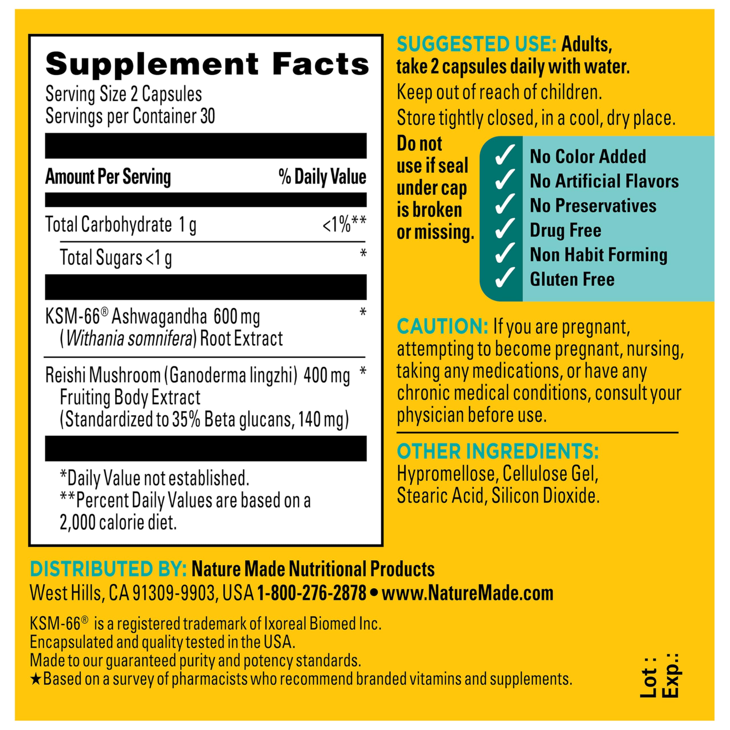 Nature Made Ashwagandha Reishi capsules packaging