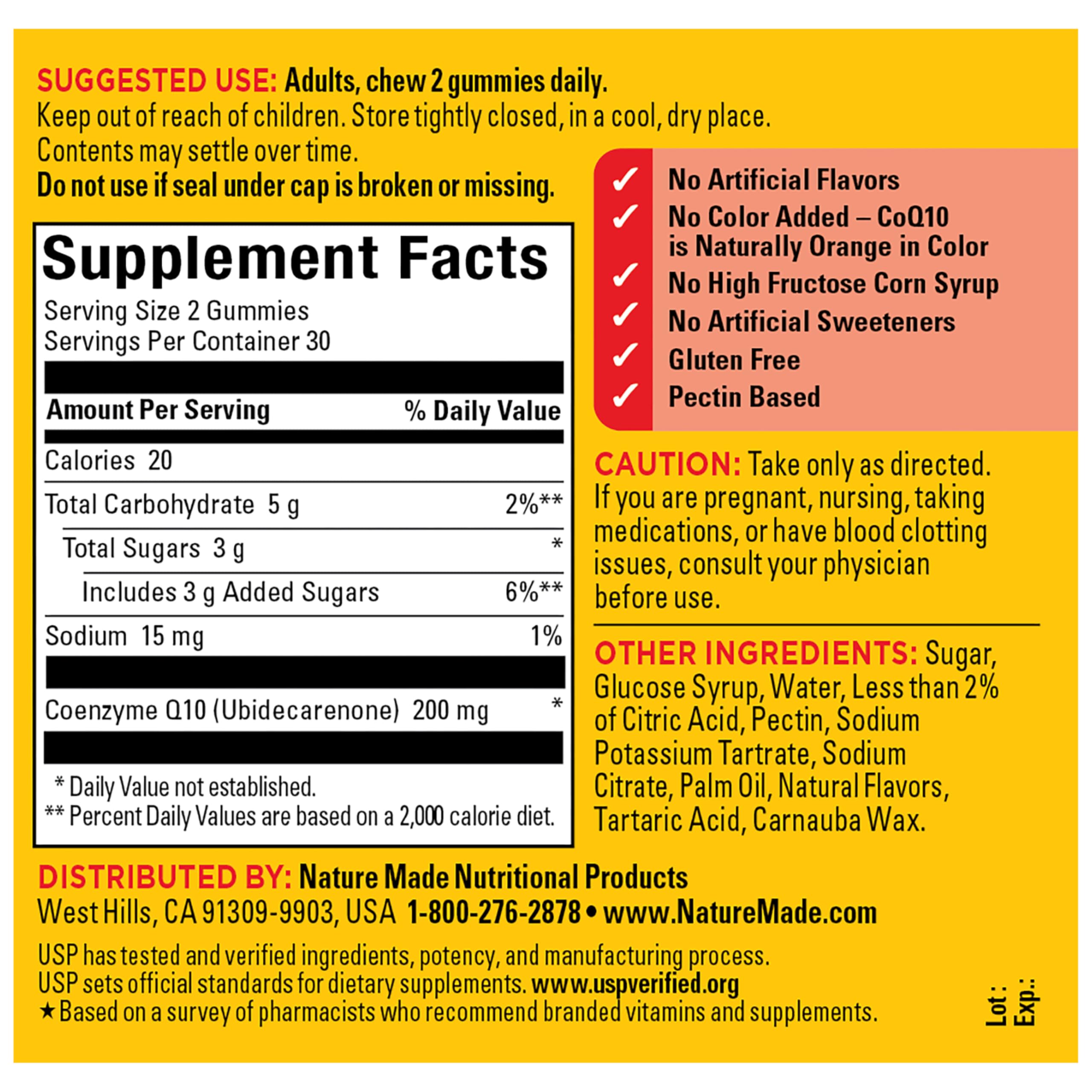 Two gummies daily usage instruction Nature Made CoQ10 Gummies
