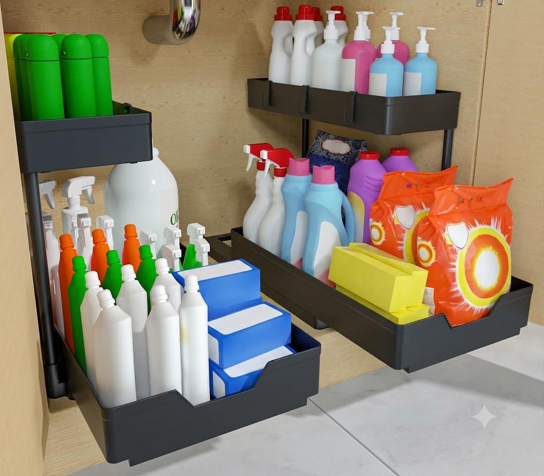 Nature's Source two-pack under sink organizer sliding design