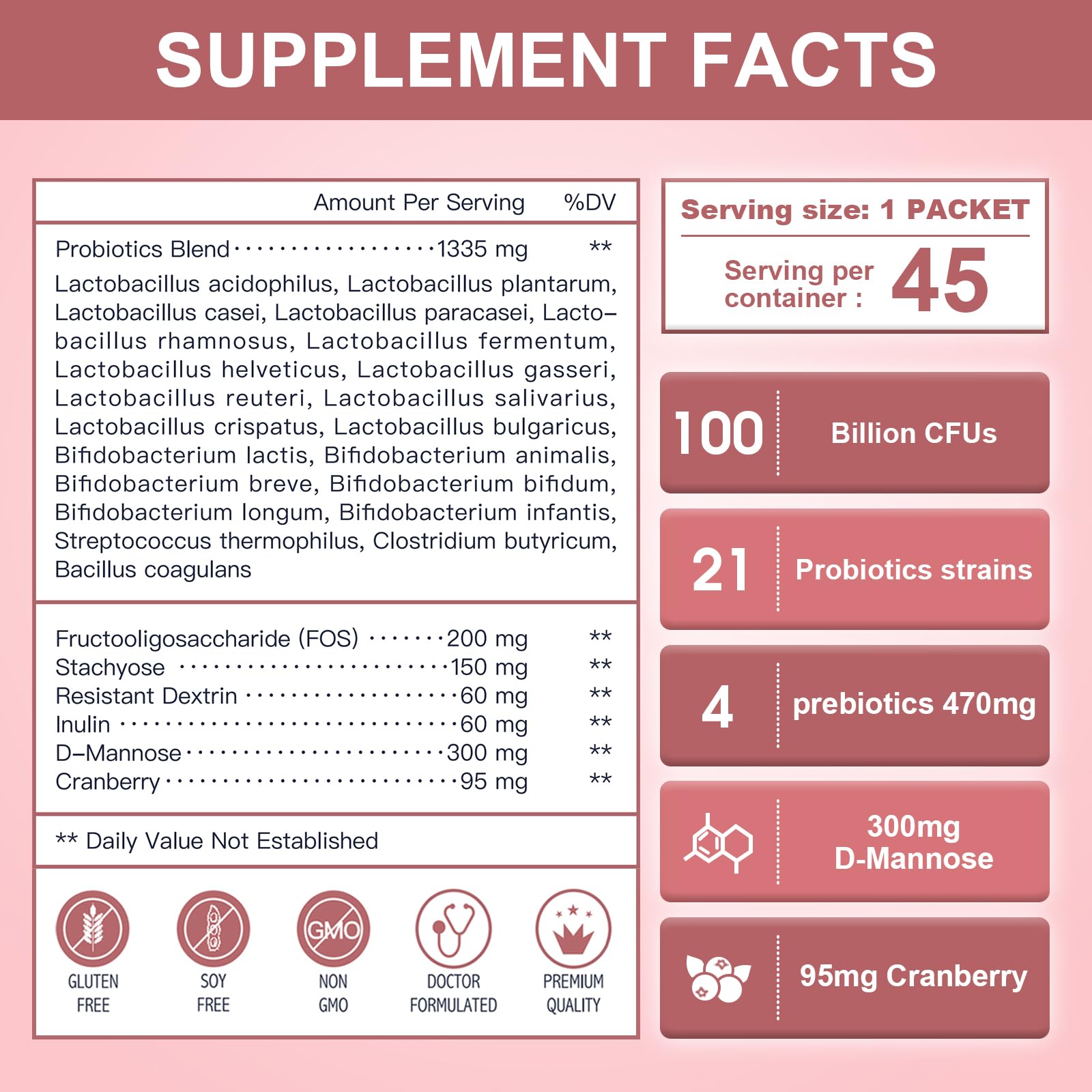 Probiotic powder with 21 strains for women for gut health