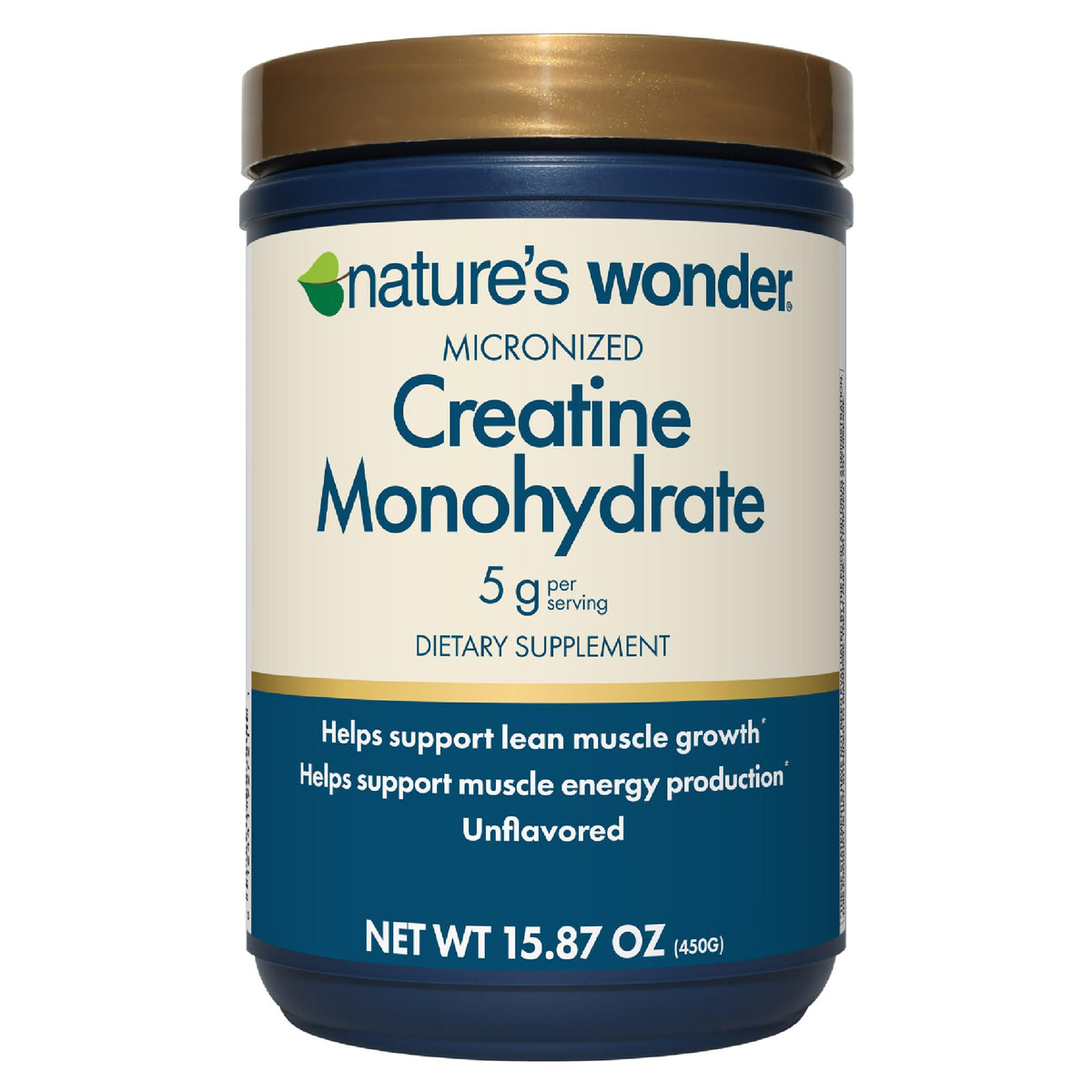 Nature's Wonder micronized creatine monohydrate powder 90 servings label
