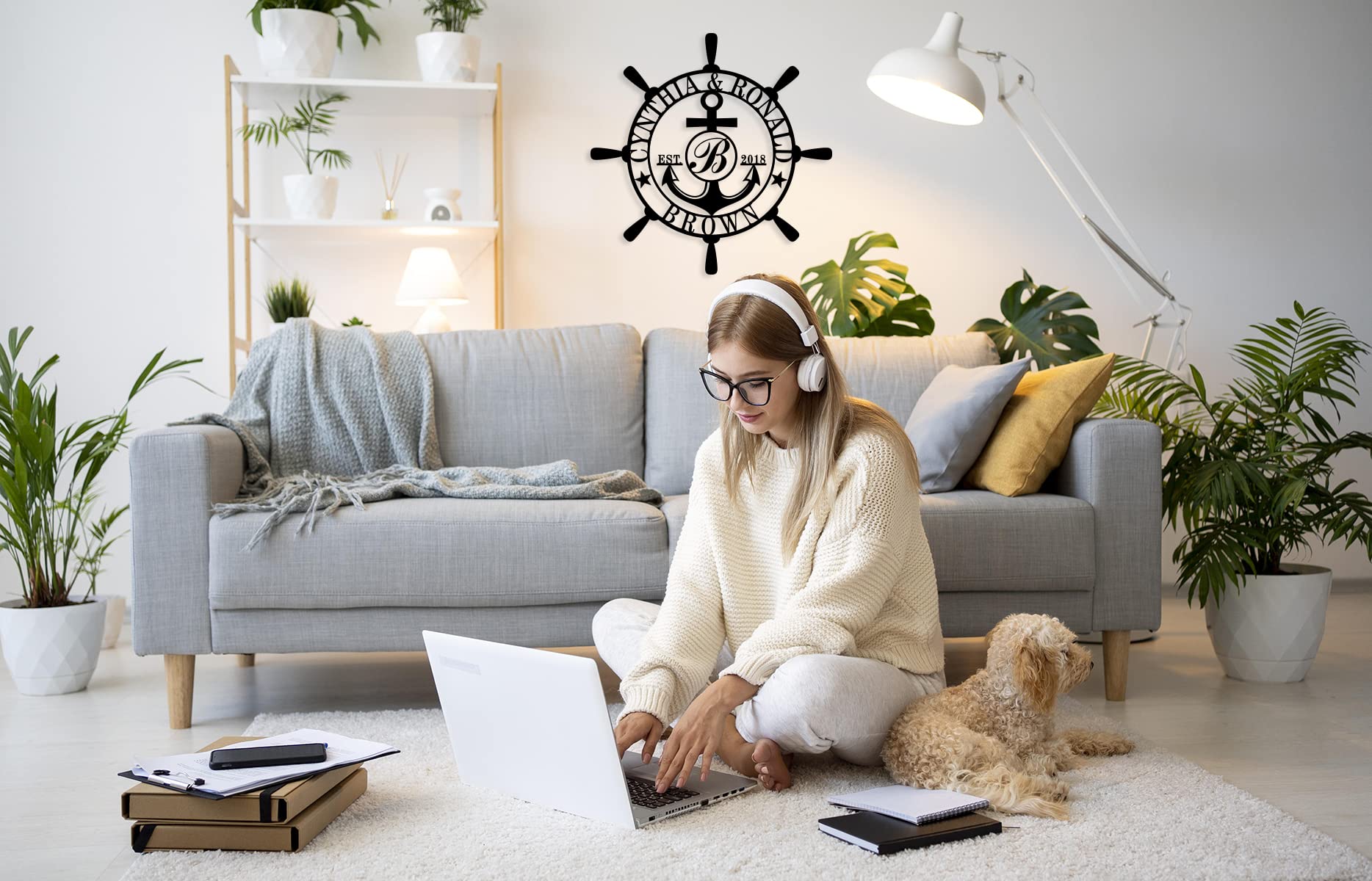 High quality metal anchor compass sign for home