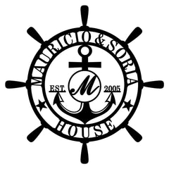 Nautical wall decor anchor compass metal sign close up