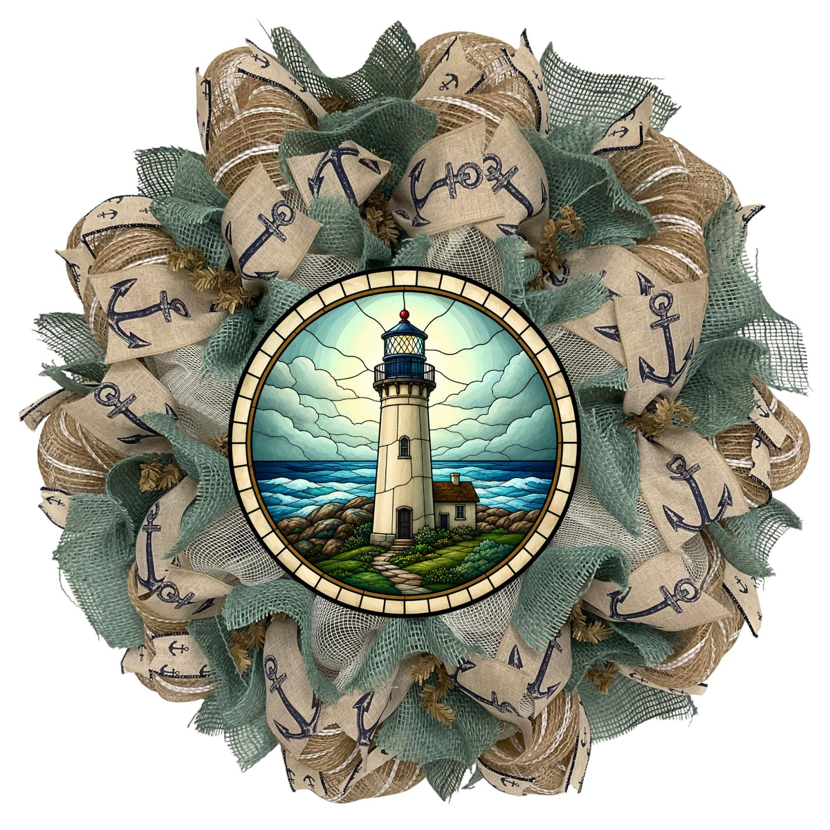 Nautical wreath front door decor 24 inch diameter