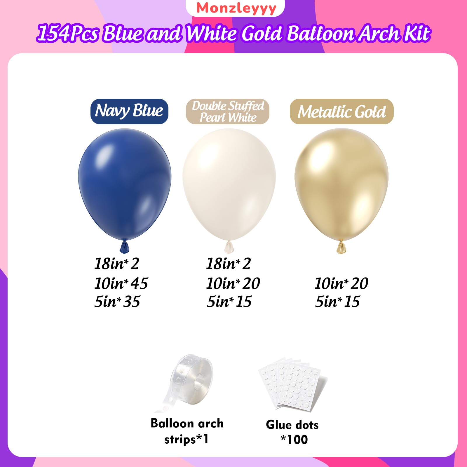 Navy blue 18 inch balloons included in kit