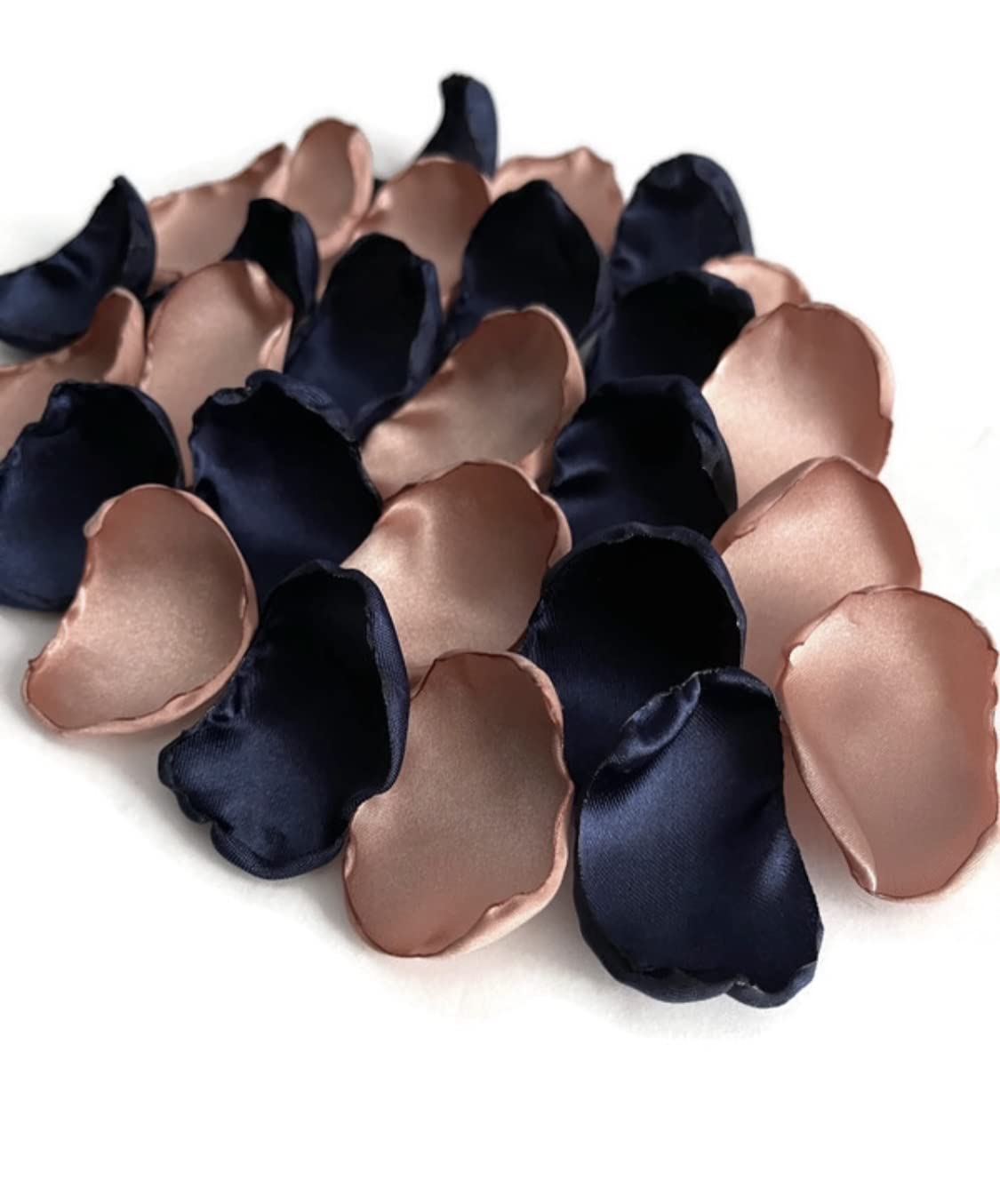 Navy blue and rose gold flower petals for wedding decor