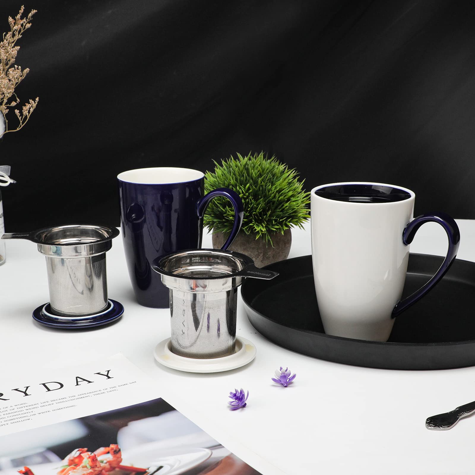 16 ounce porcelain tea mug navy blue