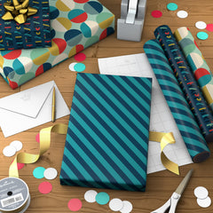 Diagonal teal and blue stripes design on wrapping paper Hallmark
