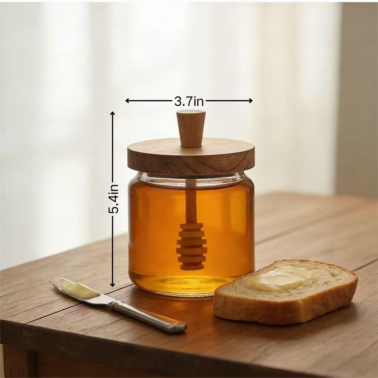 glass honey pot 17 oz with lid and wooden dipper