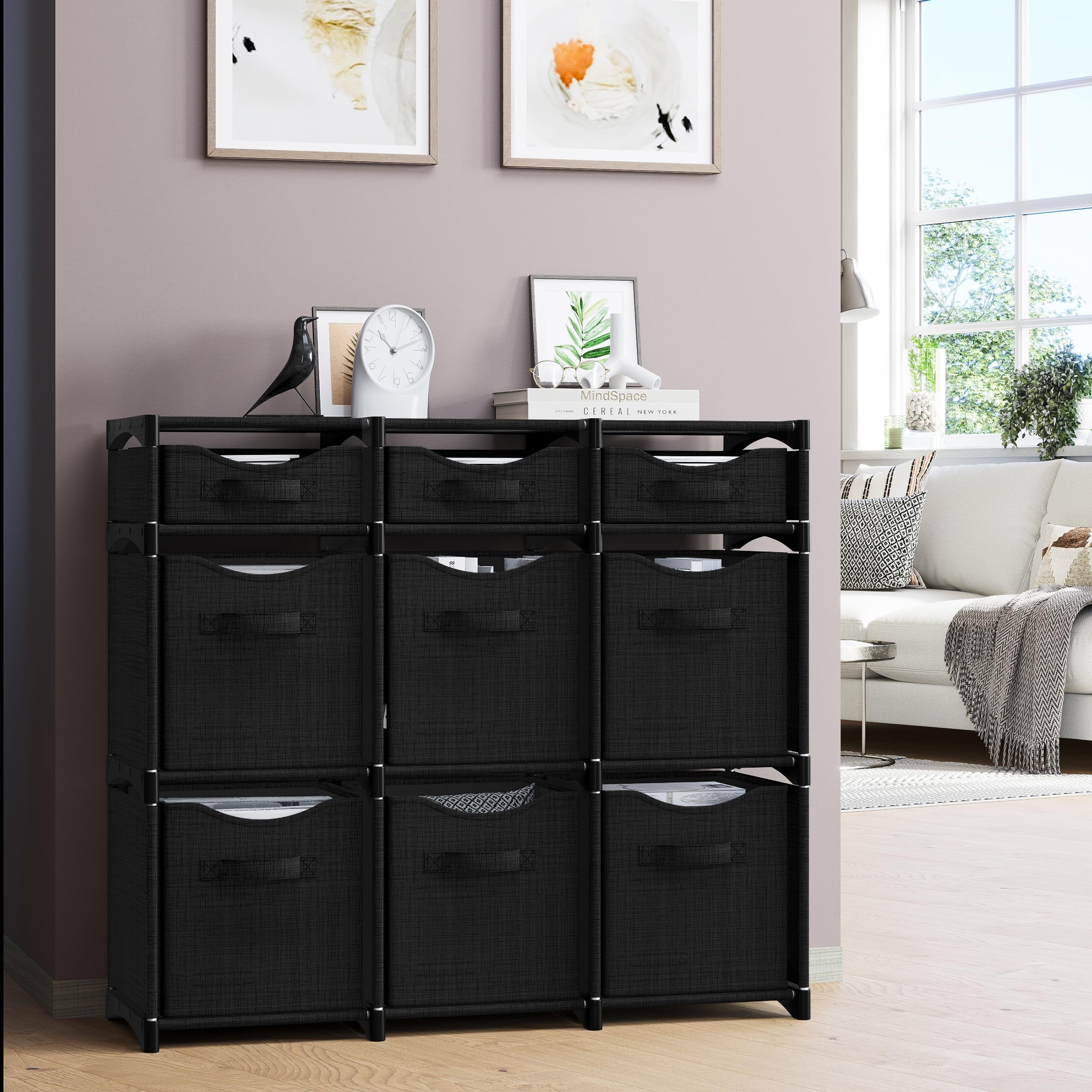 Storage solution with included bins for clothes and toys