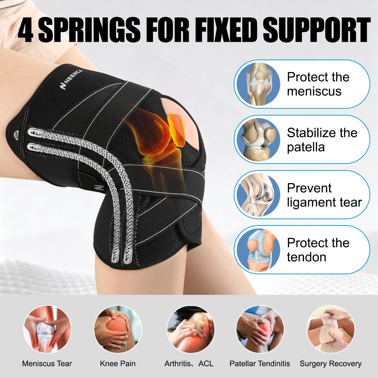 Open patella back design knee brace in use