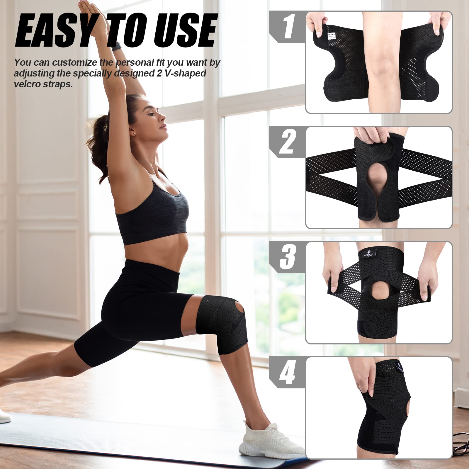 Breathable mesh weave fabric knee brace for comfort