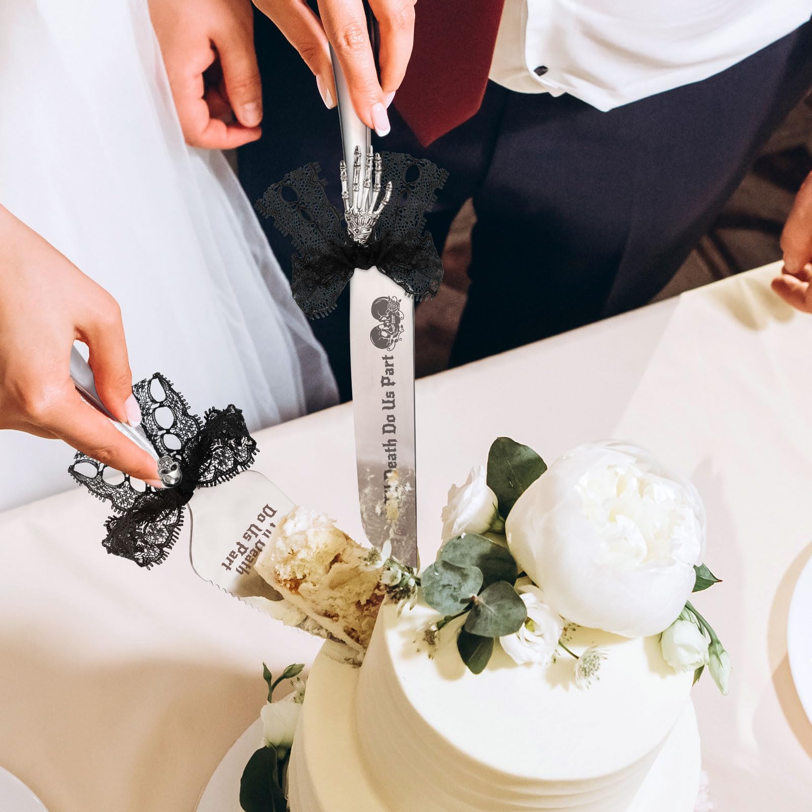 Til Death Do Us Part engraving on cake knife blade