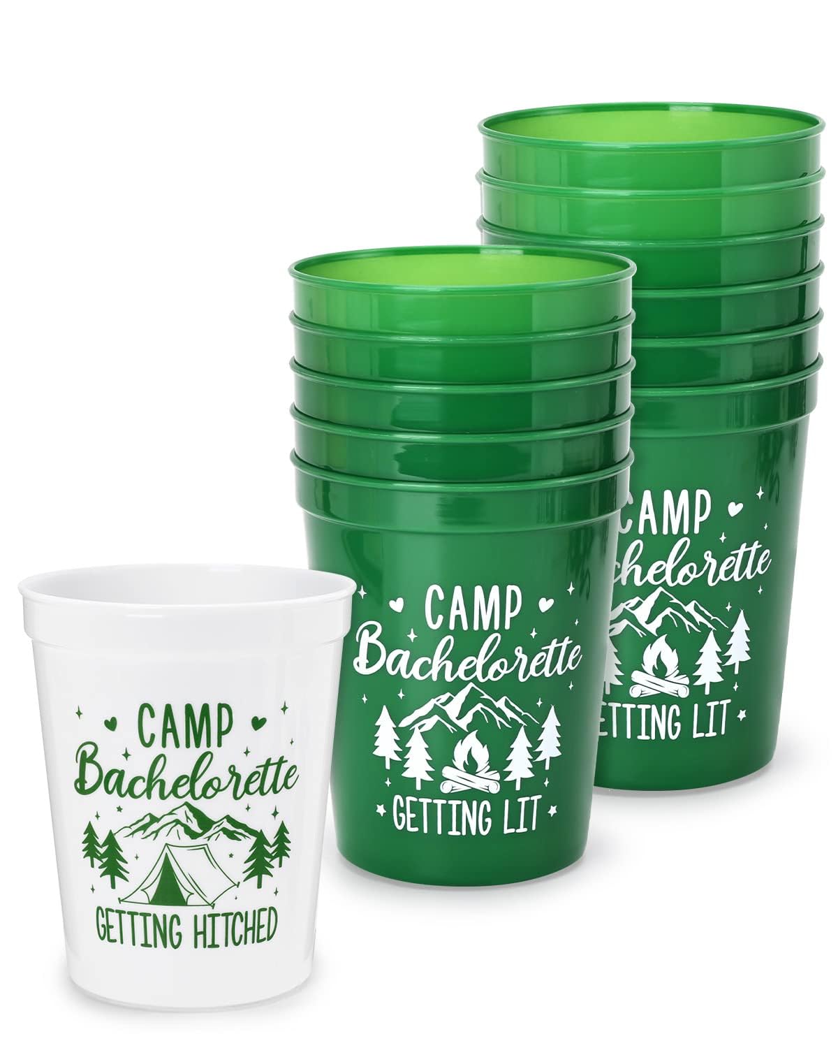 Nefelibata camp bachelorette plastic cups bride white and bridesmaid green cups 12-piece set
