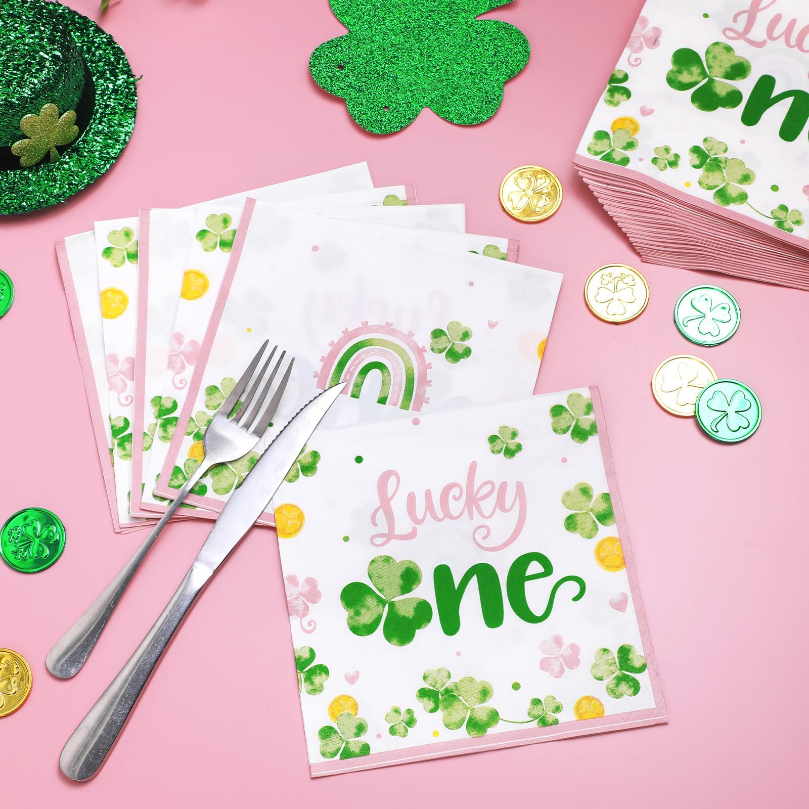 Napkins with shamrocks and rainbows Lucky One design