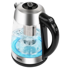 Nelo electric kettle with removable tea infuser glass body and 1.7 liter capacity