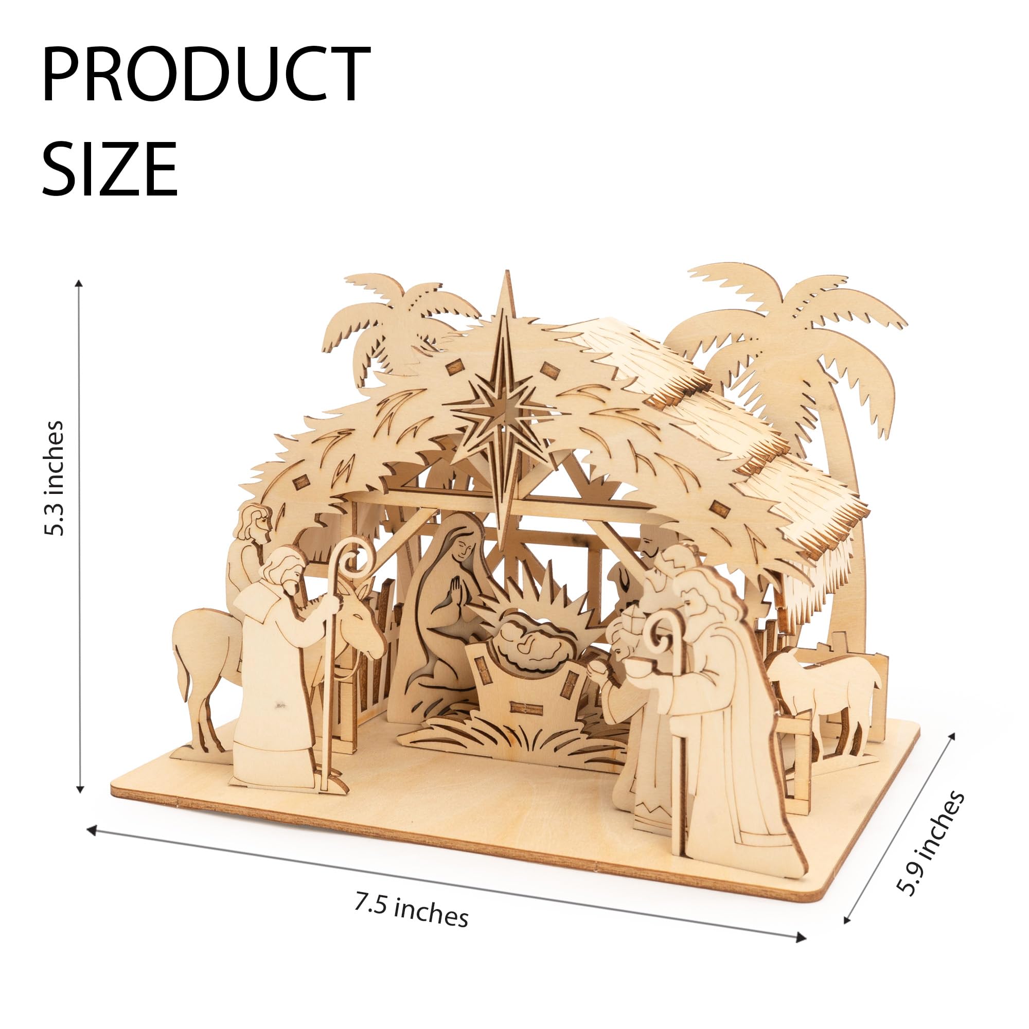 NELXI Holy Family manger scene wooden keepsake