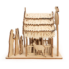 NELXI wooden Holy Family manger scene ornament detail