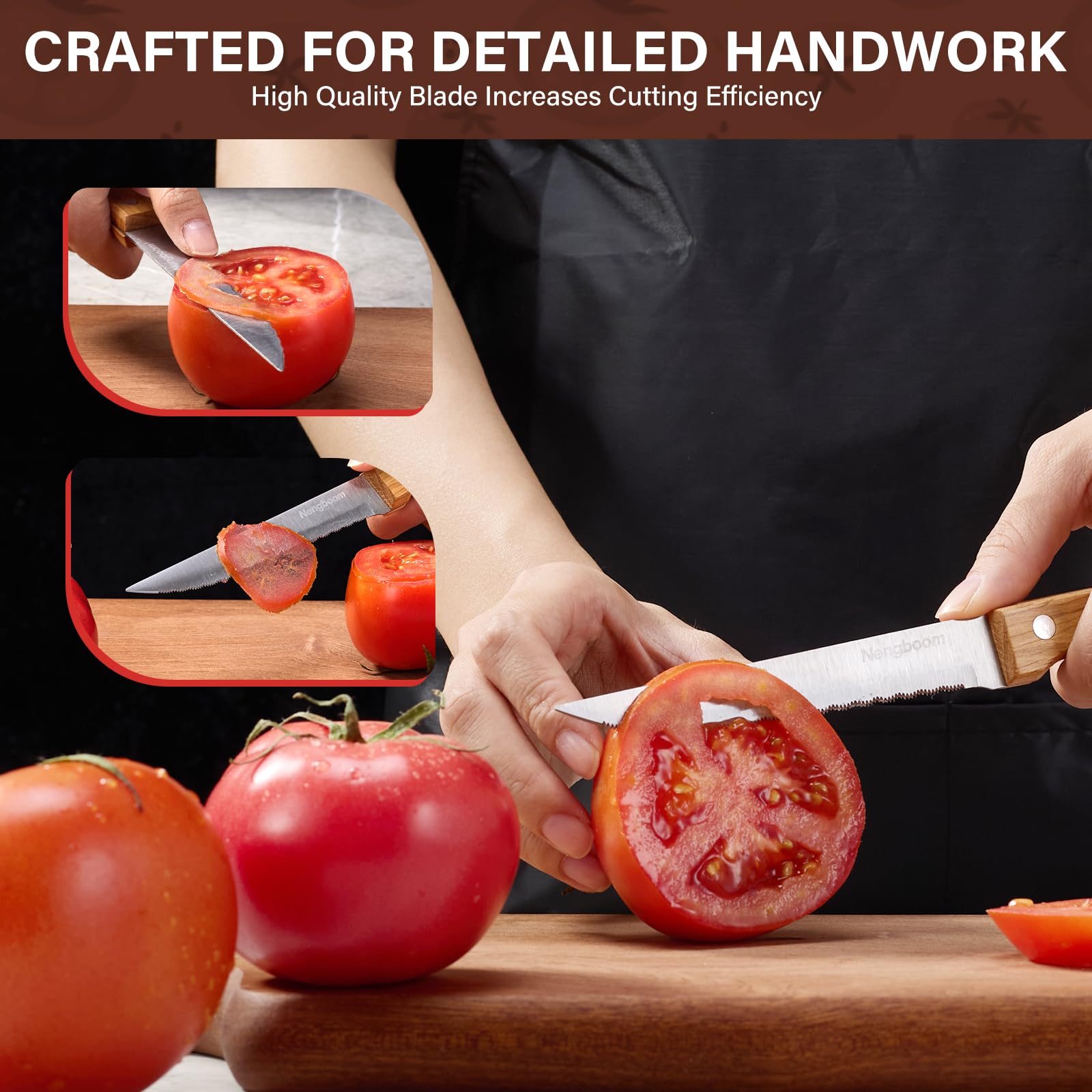 Nengboom steak knife serrated blade close up