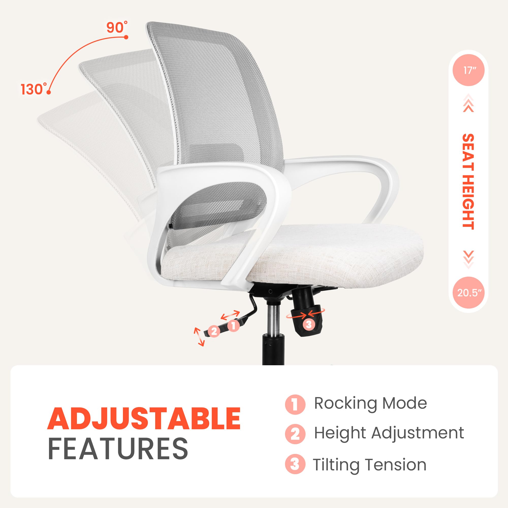NEO CHAIR nylon base with smooth rolling casters ivory