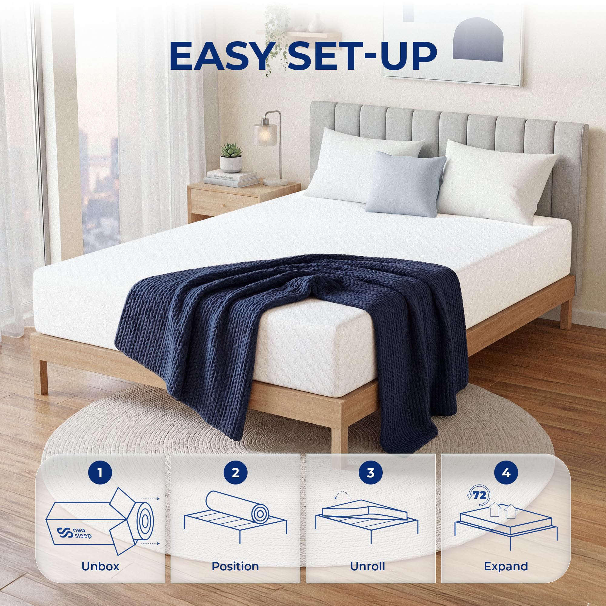 Neo Sleep twin 8in mattress unpacked and expanding 72 hours