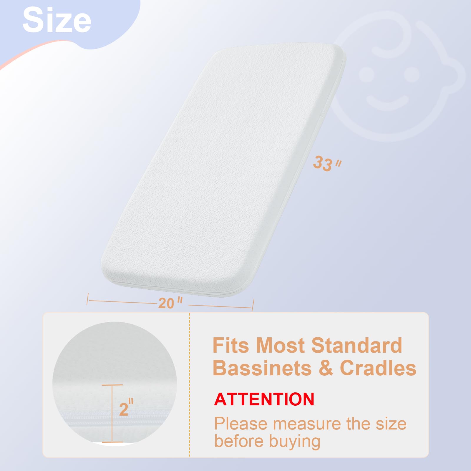 33x20x2 NeoBorn bassinet mattress pad