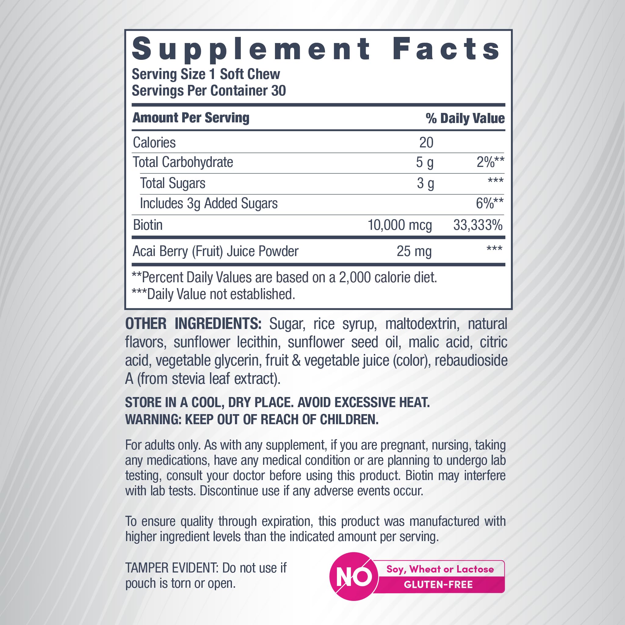 IGEN Non-GMO gluten free Biotin soft chews on container