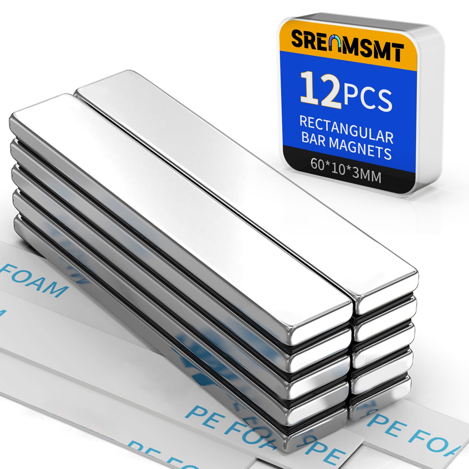 Neodymium bar magnets 60x10x3 mm close up coating