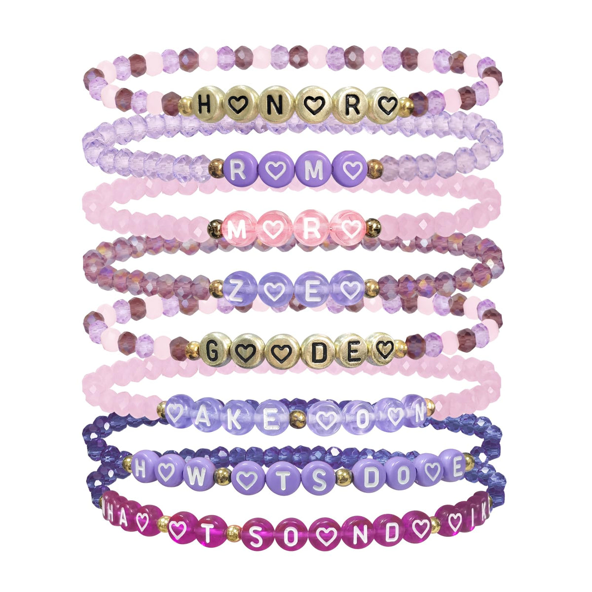 NEOVISTA 8-piece bracelet set with name charms and word charms