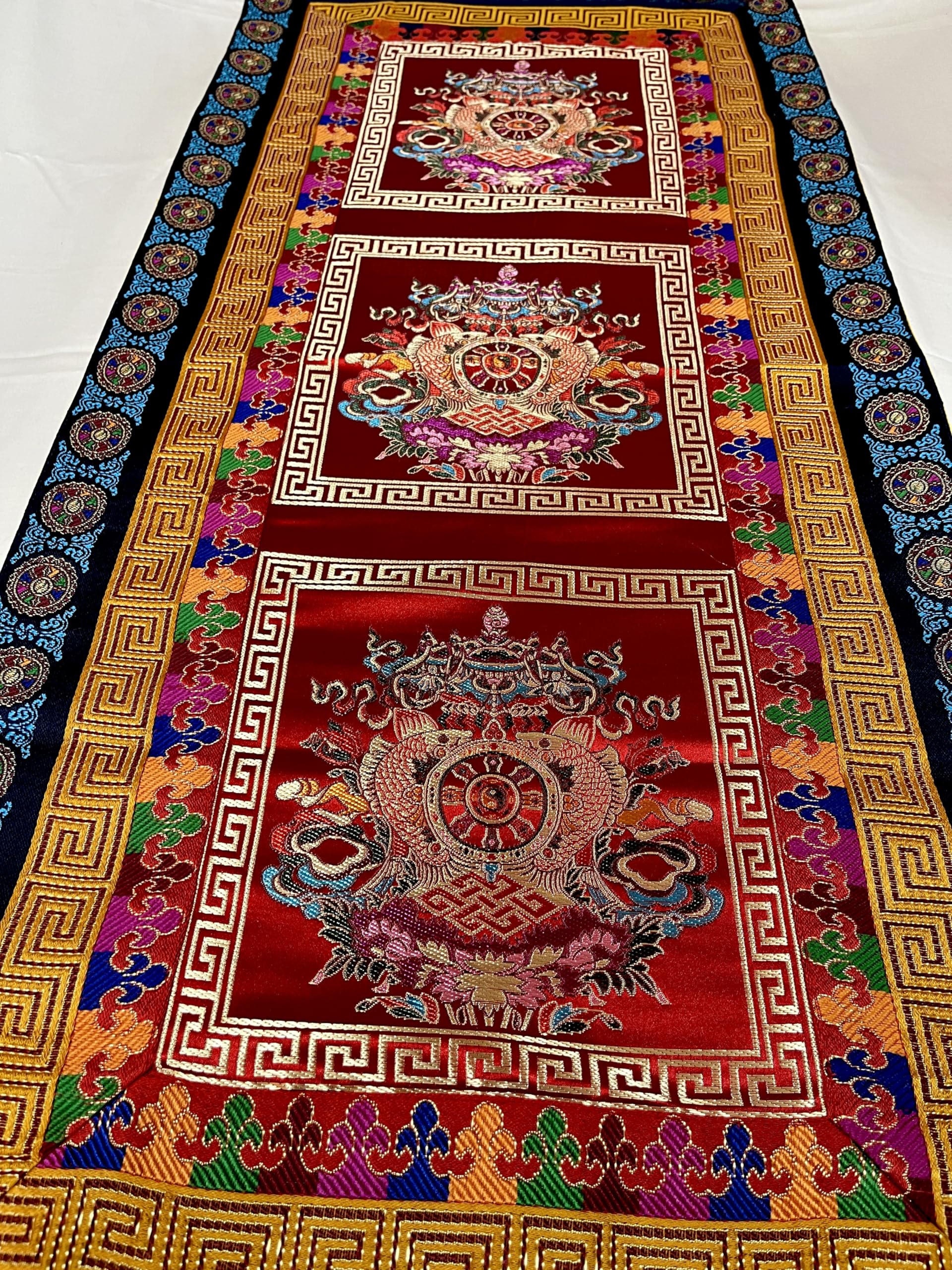 36x16 inch table runner with wheel of life border design for altar shrine decor