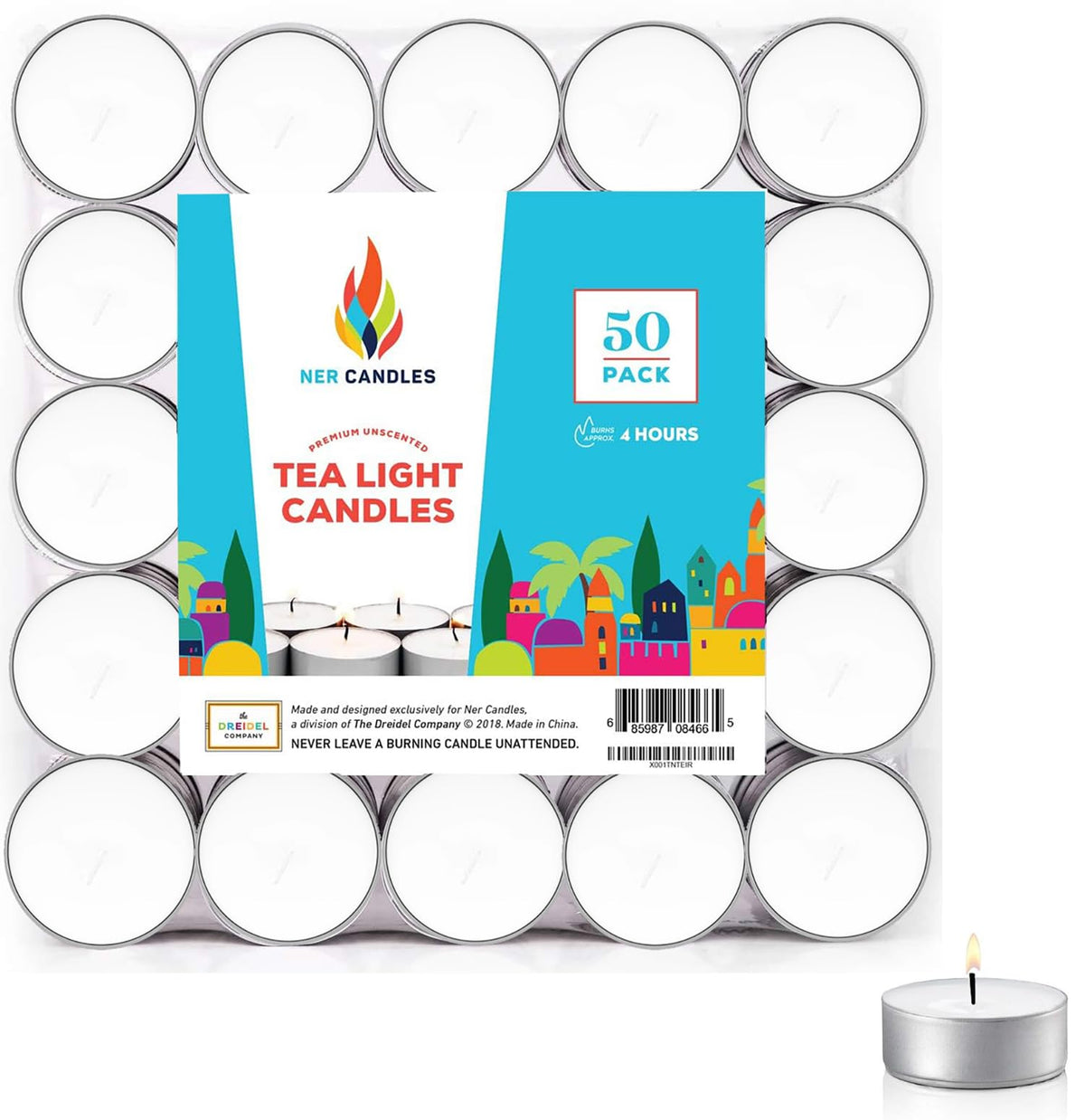 Ner Candles unscented 50-count tea lights in tin