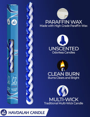 Round blue and white paraffin Havdalah candle Ner Mitzvah