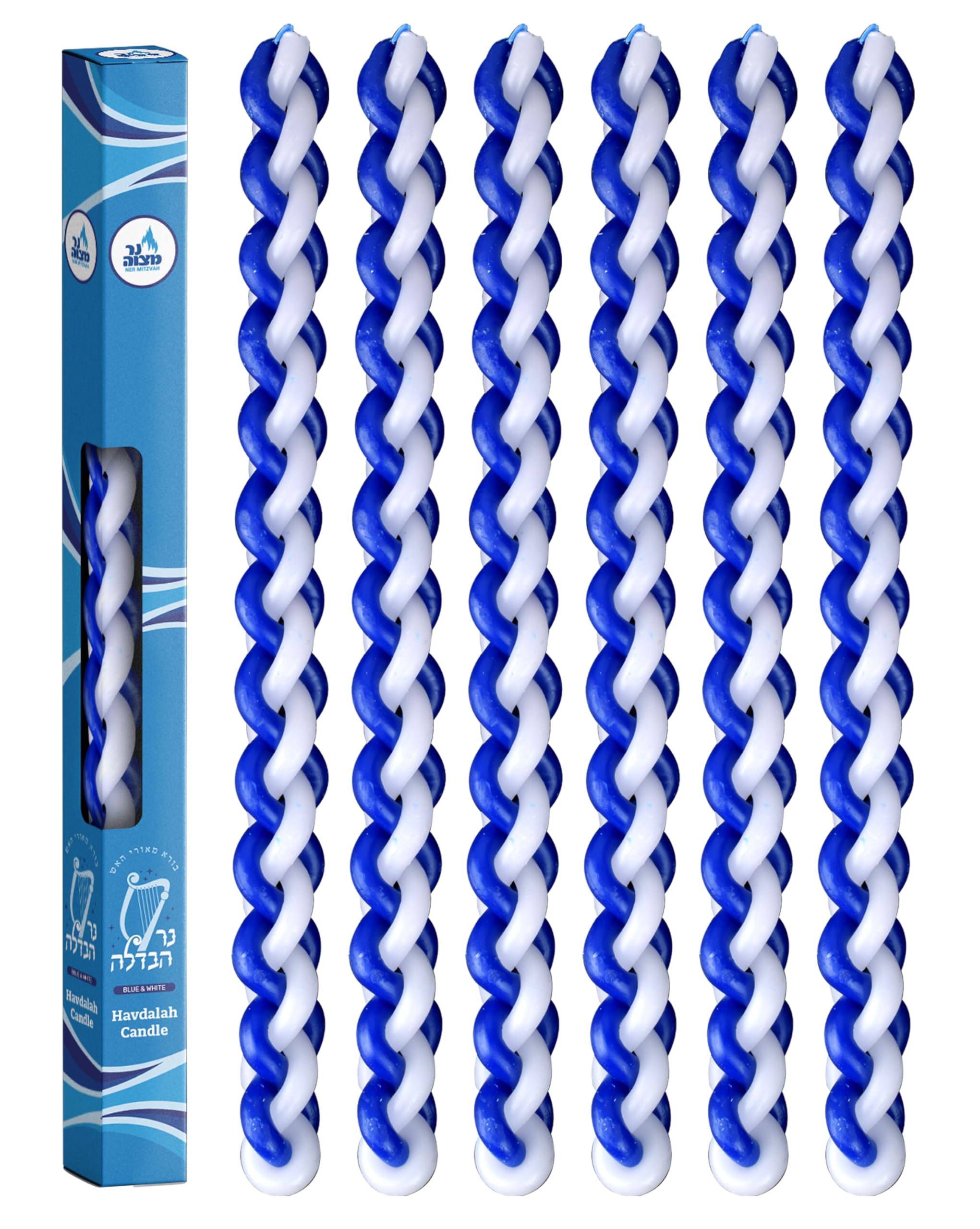 Ner Mitzvah Braided Havdalah Candle 6-pack blue and white