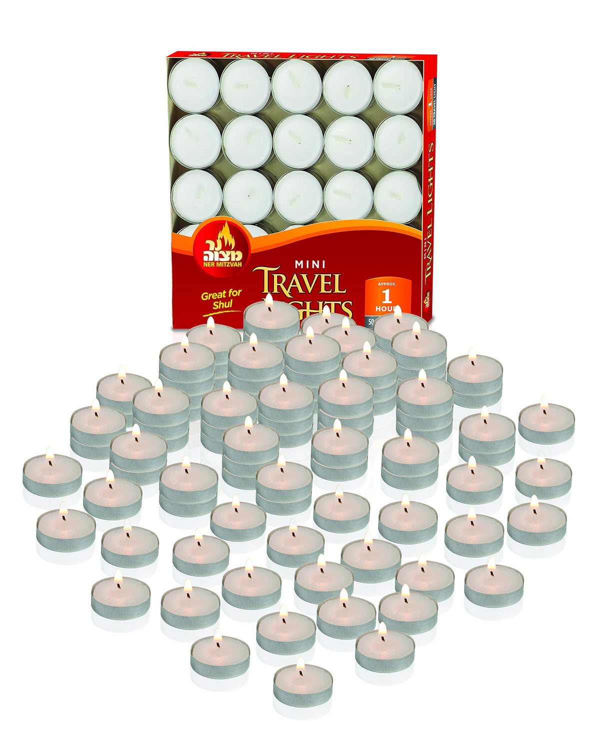 Ner Mitzvah mini tea light candles white unscented in tin holder