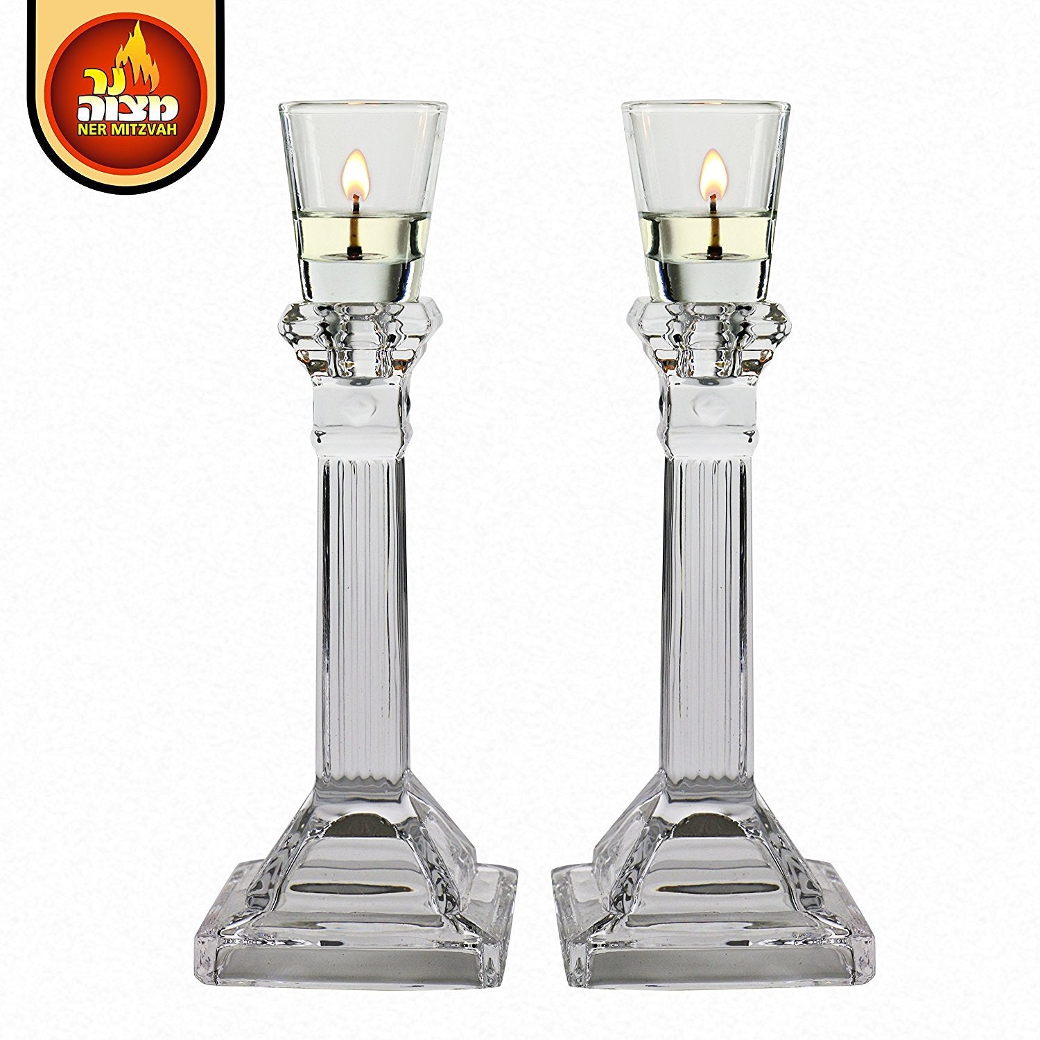 Self-standing Neironim glass holders for Shabbos decor