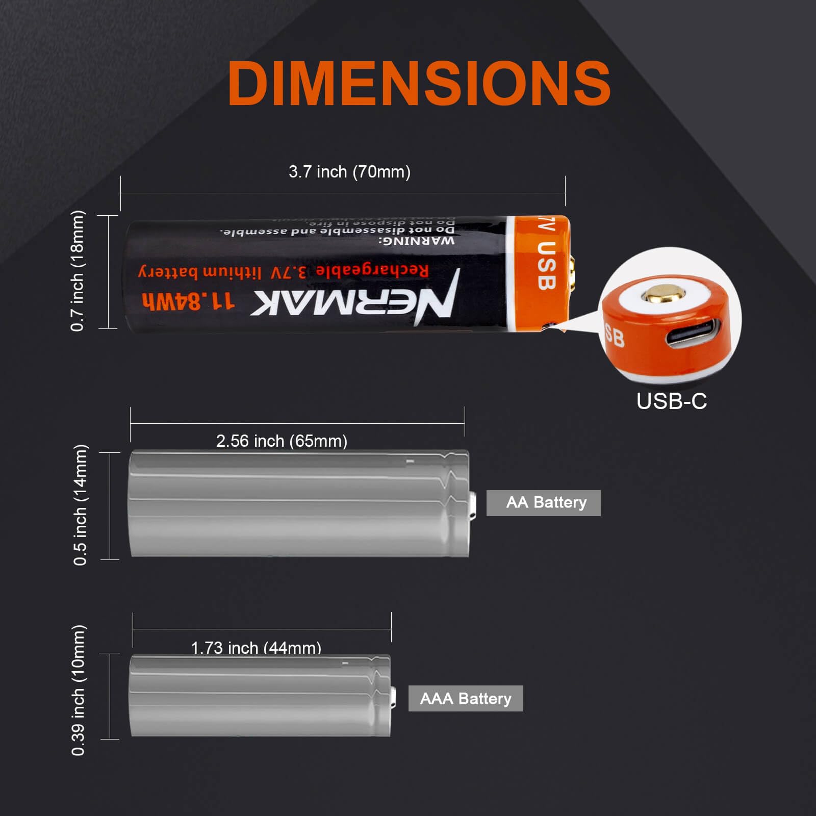 NERMAK USB-C rechargeable lithium battery 3.7V