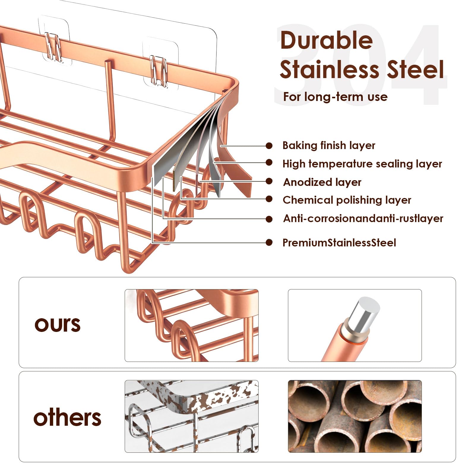 Rustproof stainless steel NESOMI shower shelves close view