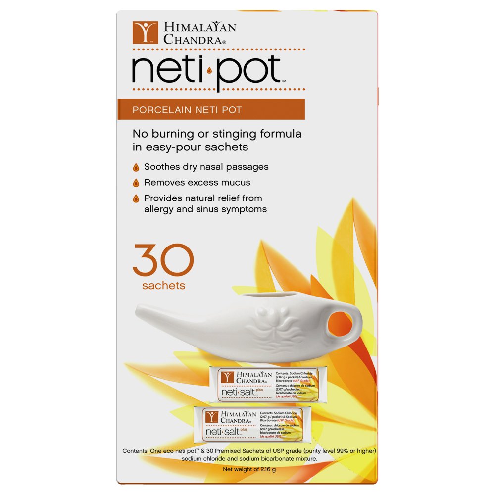 Neti pot with 30 sachets packaging