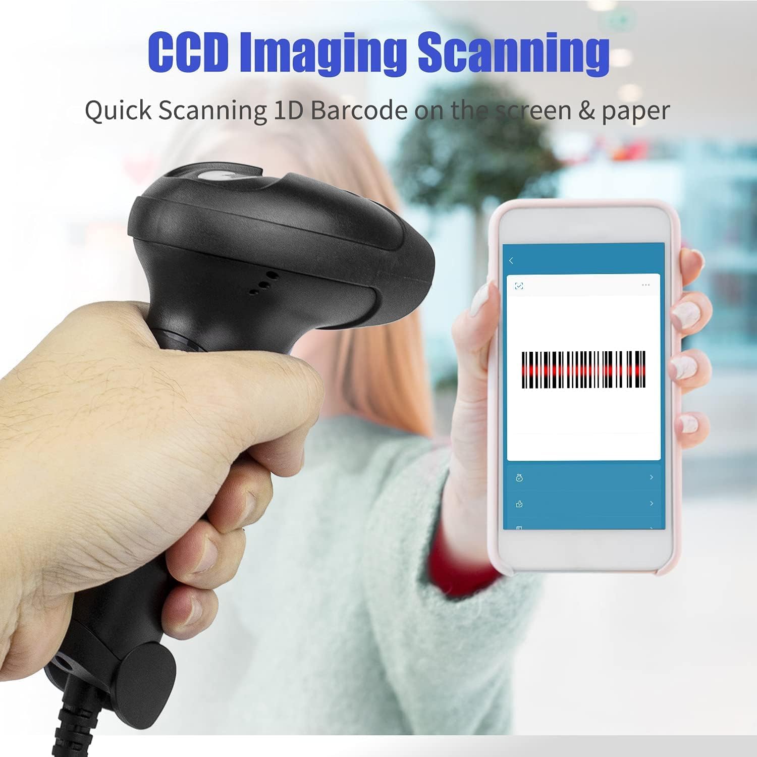 USB wired connection for NetumScan 1D barcode scanner plugged into computer
