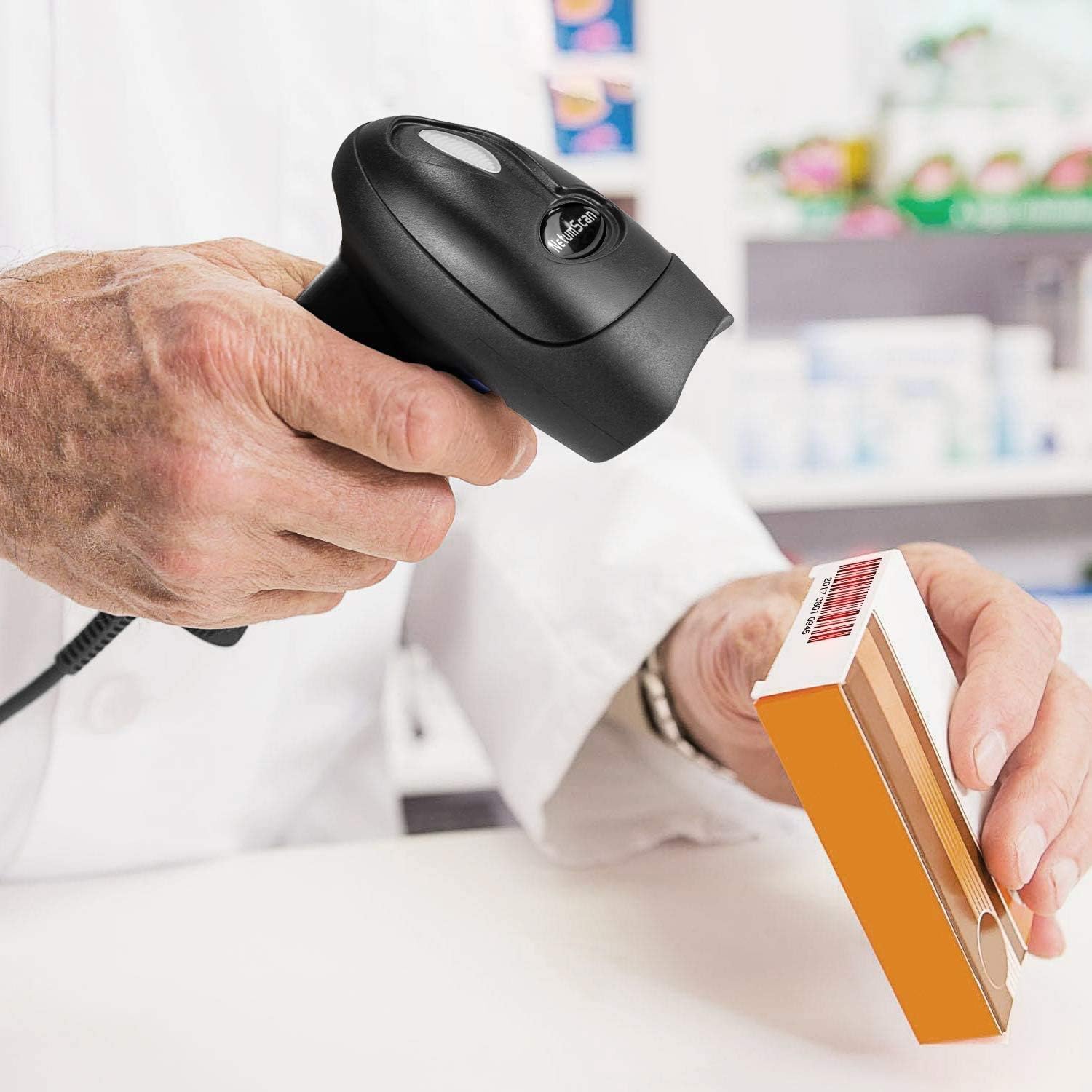 NetumScan 1D barcode scanner at POS in store