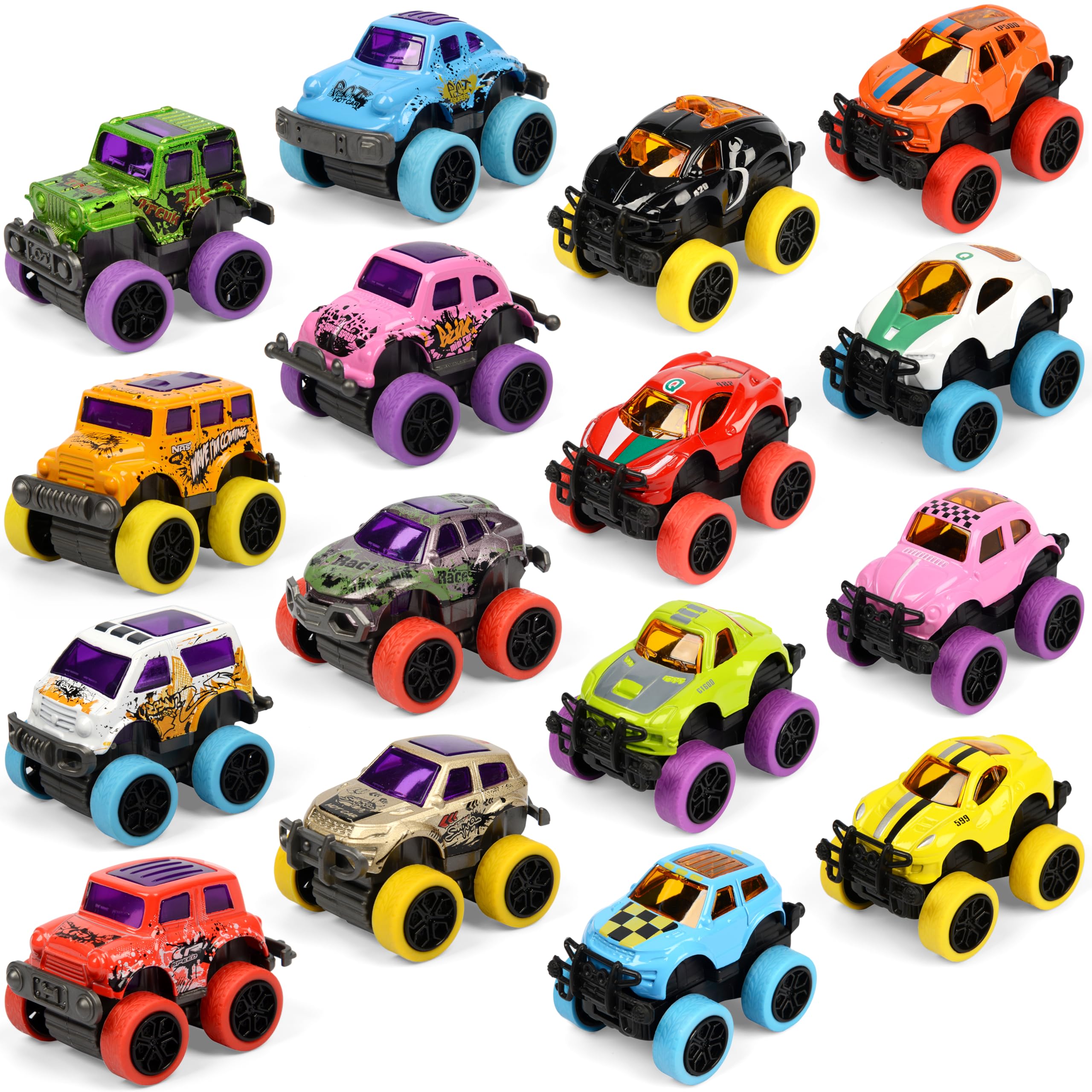 Neureyte 16 pack die-cast mini monster trucks set