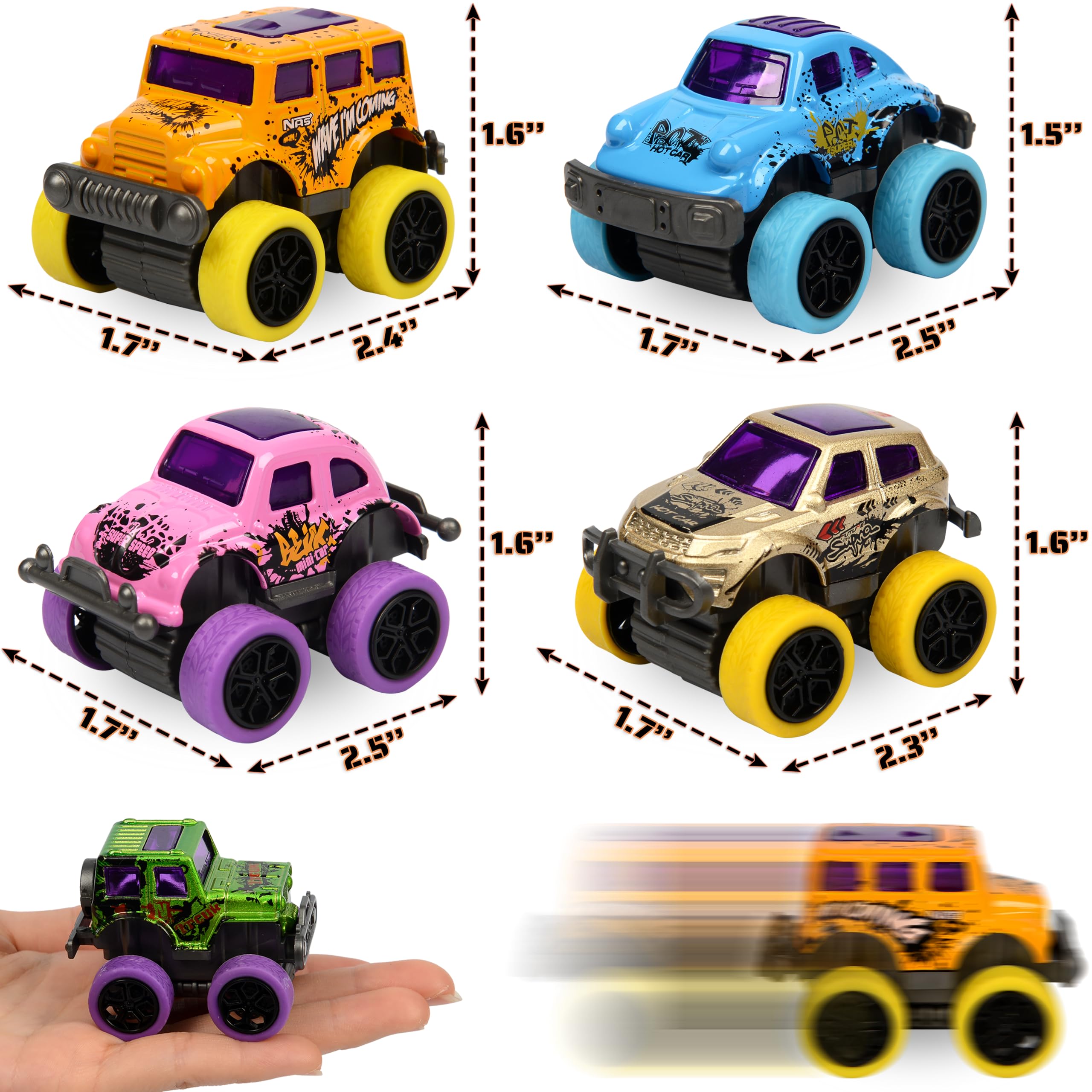 Mini pull-back cars about 2.3 inches long