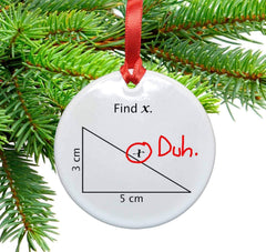 White ceramic ornament with red satin ribbon and black velvet gift bag by Neurons Not Included